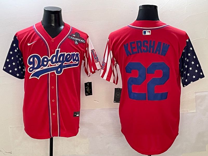 Men Los Angeles Dodgers #22 Kershaw Red a generation of national flags Joint name 2025 Nike MLB Jersey style 7